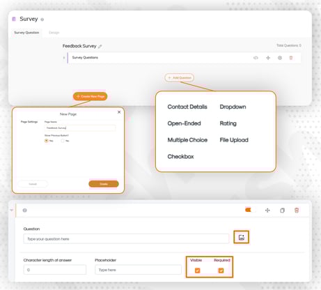 CMS interface showing the process of adding survey questions