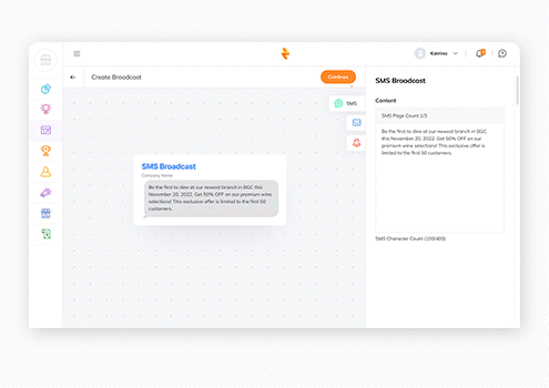 Step showing how to create a broadcast and notification in the CMS