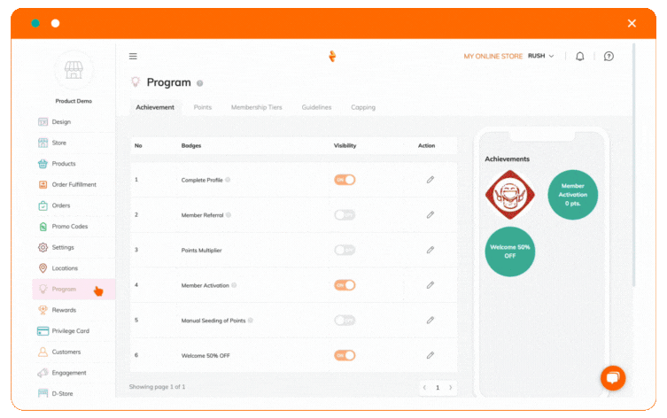 Step showing how to define the mechanics of a loyalty program in the CMS dashboard