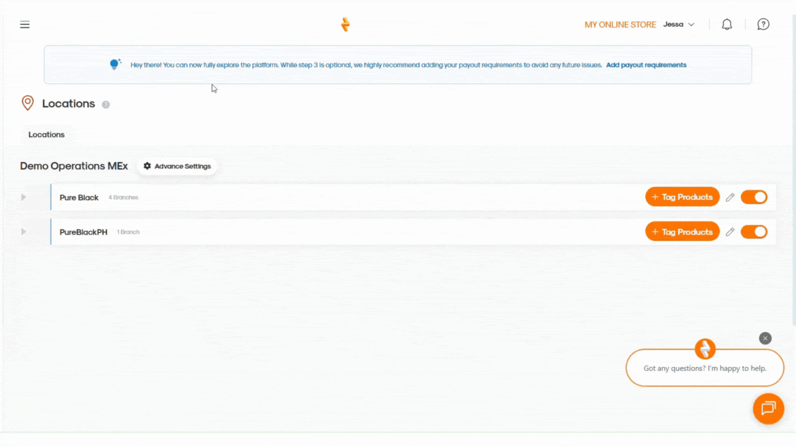 locations-advance settings