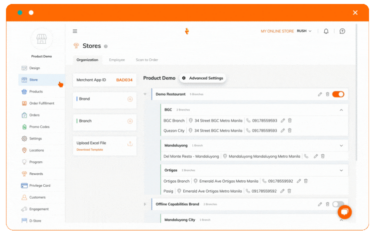 CMS interface showing the process of onboarding stores and their personnel
