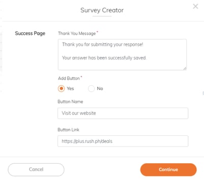 Saving the created survey in the CMS