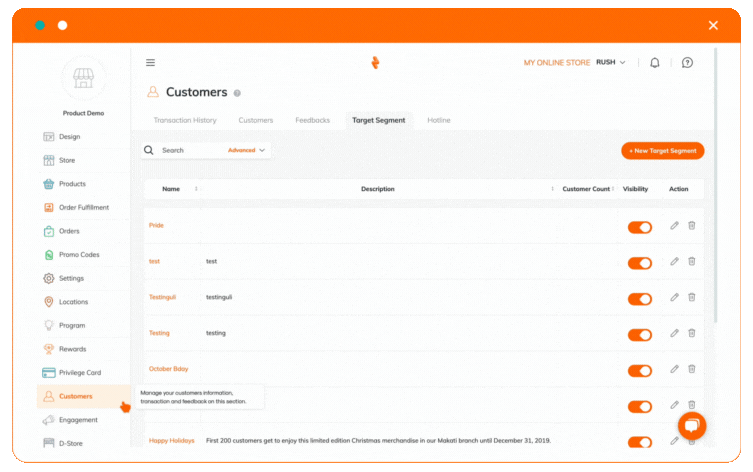 Segmentation of customers in the CMS dashboard
