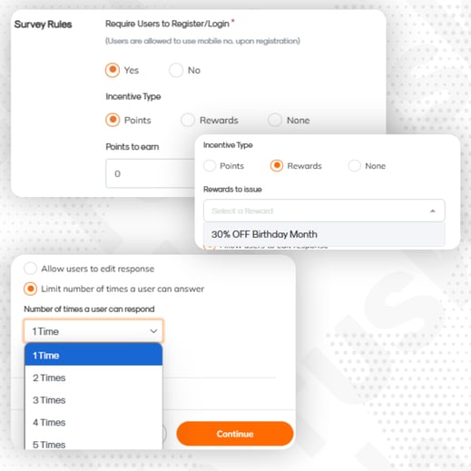 CMS screen showing the required fields for creating a survey