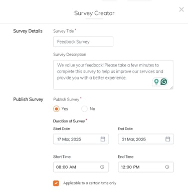 Creating a survey in the CMS dashboard