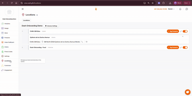 CMS interface showing the process of tagging a brand under a category