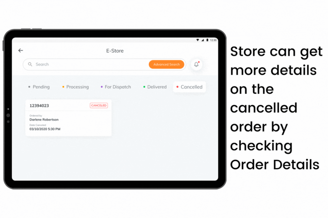 Viewing cancelled order details on the Merchant App