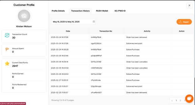 Viewing customer transaction history on the CMS dashboard