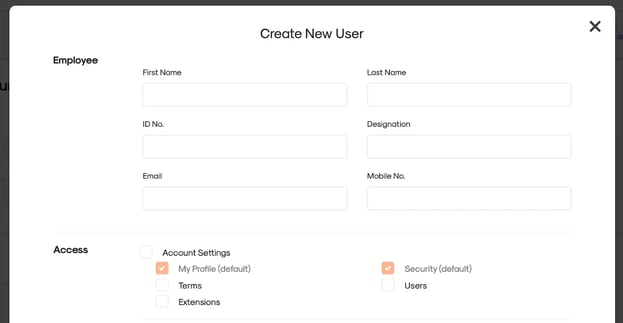 RUSH CMS's Create New User function, where you can make new accounts for employees managing the platform.