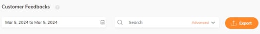 RUSH CMS Customers module then Customer Feedback tab, which allows you to view and filter through customer reviews and feedback submissions.