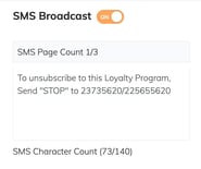 RUSH CMS Engagement module then SMS Broadcast option, where you can specify the SMS content.