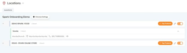 RUSH CMS Locations module, where you can set each of your branches' addresses.