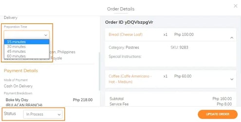 RUSH CMS Orders module then Order Details view, where you can see a specific transaction's order, payment, and delivery details.