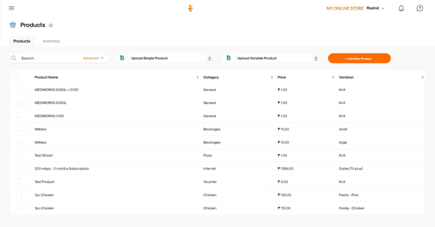 RUSH CMS Products module, where you can upload and manage all products offered on your customer channels.