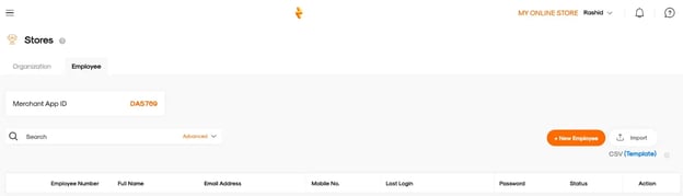 RUSH CMS Stores Module then Employee tab, where you can create accounts for employees that will use your Merchant Mobile App (MMA).