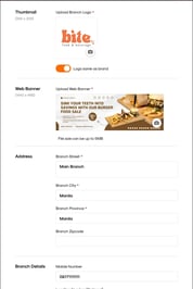 RUSH CMS Store Module then Update Brand options, where you can set branding elements like your web banner, and branch details like your store address, mobile number, etc.
