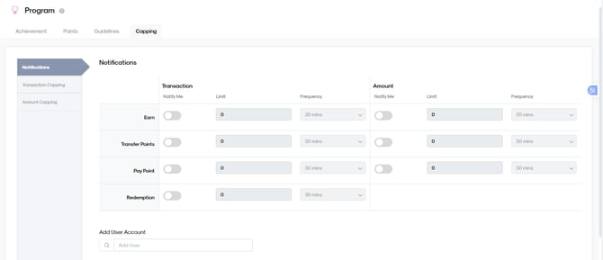 A screenshot of the capping tab in the CMS