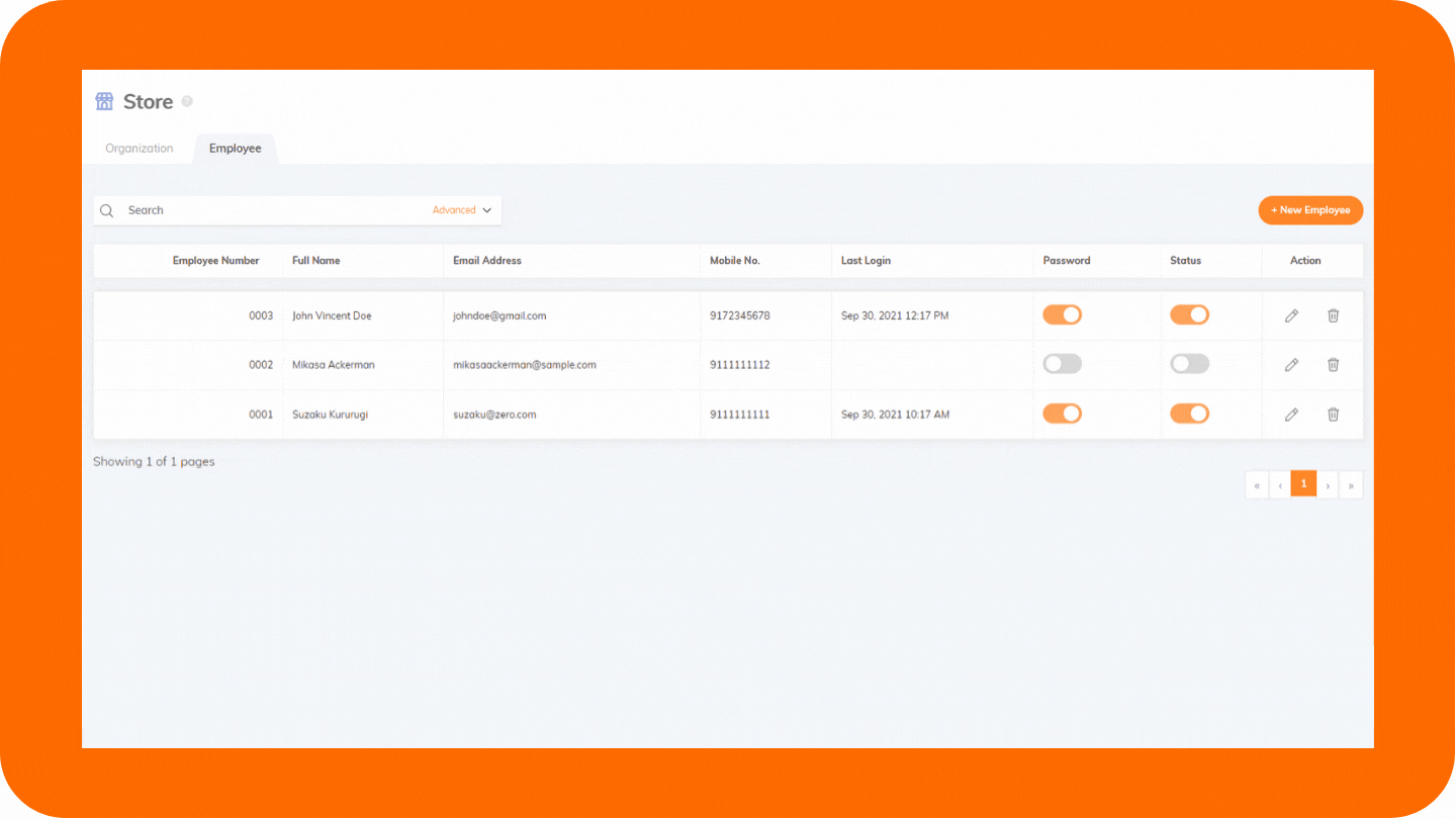 RUSH CMS Stores module then Employee tab, where you can opt to delete specific employee accounts.