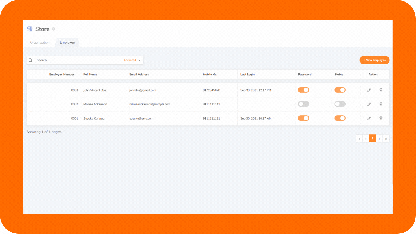 RUSH CMS Stores module then the Update Employee Information function, where you can provide information on the pop-up window, then click Submit.