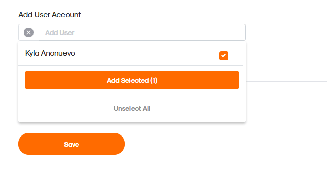 A screenshot of selecting user account of who will get notification
