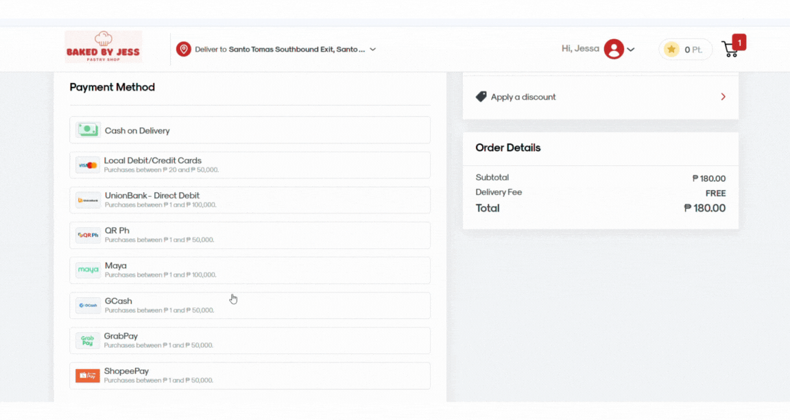RUSH Customer Website Checkout page, showing the process of payment via GrabPay.