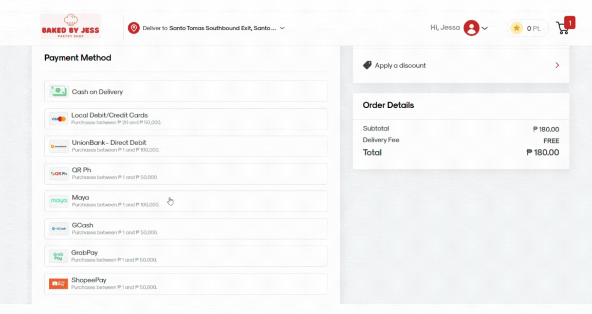 RUSH Customer Website Checkout page, showing the process of payment via QR Ph.